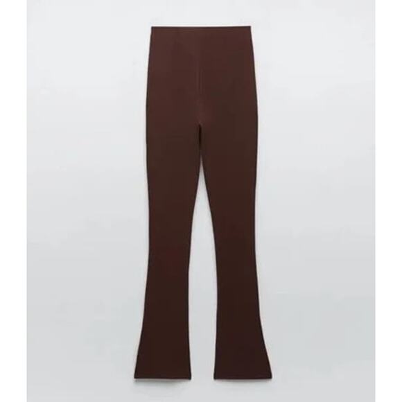 Zara Brown Ribbed Flared Pants Size S - Picture 3 of 9